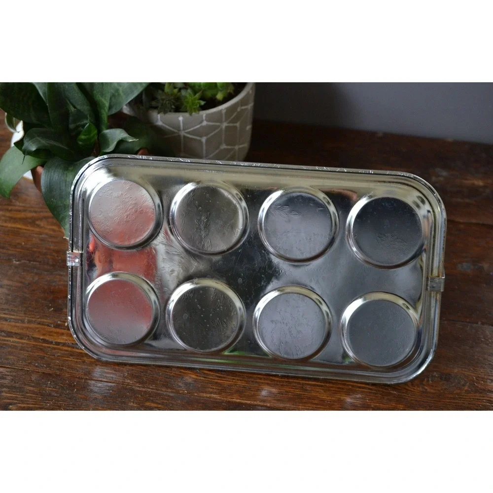 Chrome Drink‎ Tray Metal Handle Bar Cart glass storage mid century barware decor